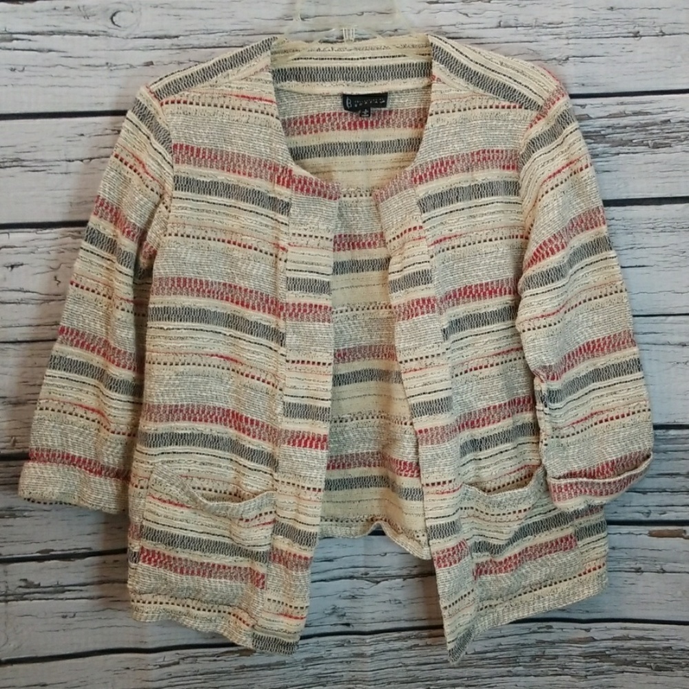 Bobeau open cardigan striped knit blazer size Small